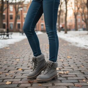 NWT // My Style // Women's Grey Faux Fur // Lace-Up Winter Lined Boots